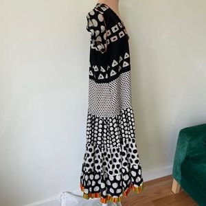 RAV-E Black White Cotton Ethnic Boho Peasant Art to Wear Maxi Dress NWT Size XXL